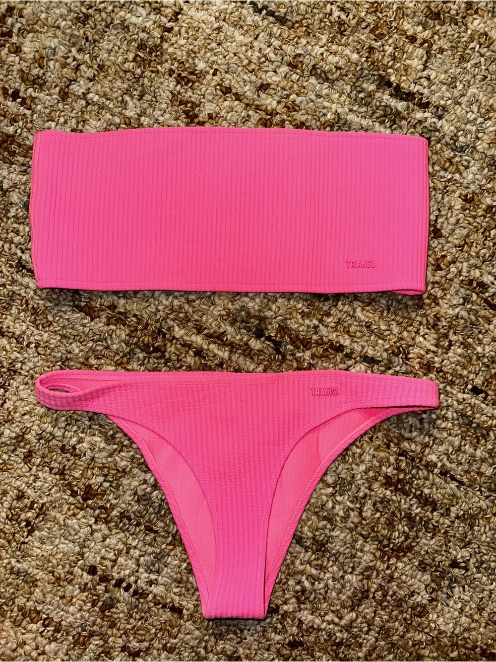 triangl swimwear Pink Ribbed Bandeau Bikini Top